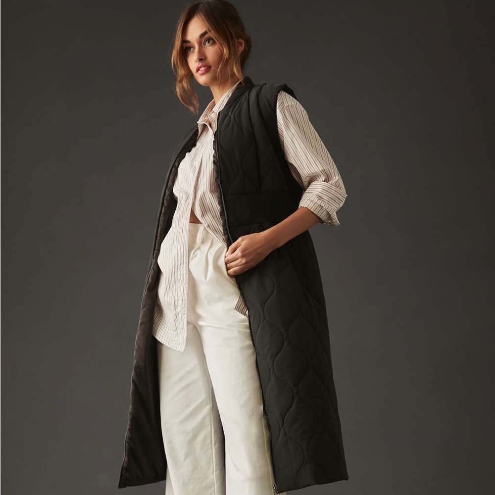 Anthropologie Black Quilted Long Vest